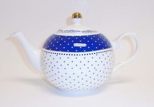 NEW GRACE'S WHITE+BLUE+GOLD ACCENT,STAR,PORCELAIN TEAPOT TEA+COFFEE POT,38 OZ