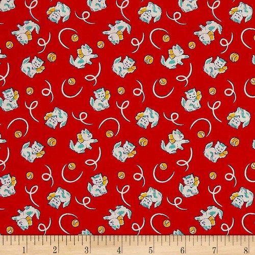 Toy Box Miniatures Kittens Red Fabric P&B Textiles FQ +More 100 Cotton