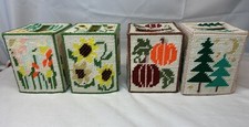 Vtg Set of 4 Plastic Canvas Needlecraft Seasonal 4 Seasons Tissue Box Covers