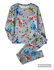 Boys' Casual Dinosaur Family Printed Round Neck Pullover Sweatshirt And Pant PJS