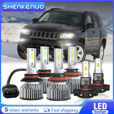 For Jeep Compass 2011-2013 -6x Combo LED Headlight High/Low +Fog light Bulbs Kit