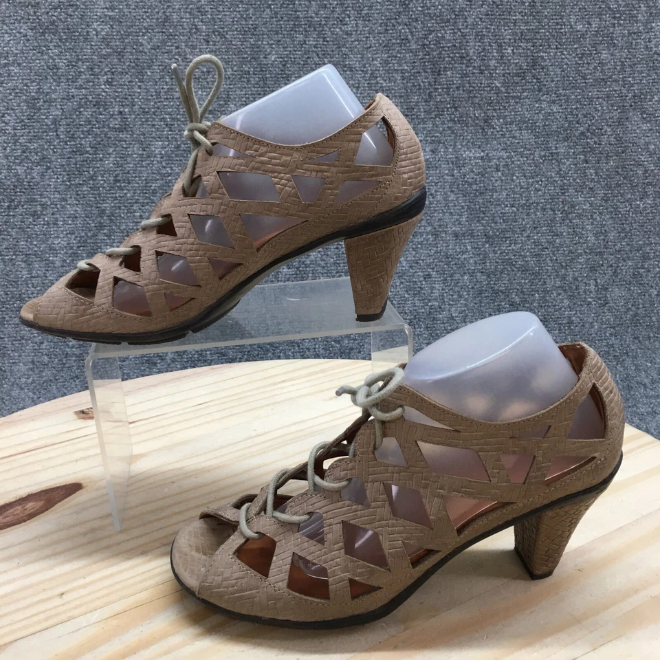 Zapatos de tacón Gentle Souls para mujer 6,5 M Okey Dokey Peep Toe Gladiador de cuero marrón Foto 2 de 4