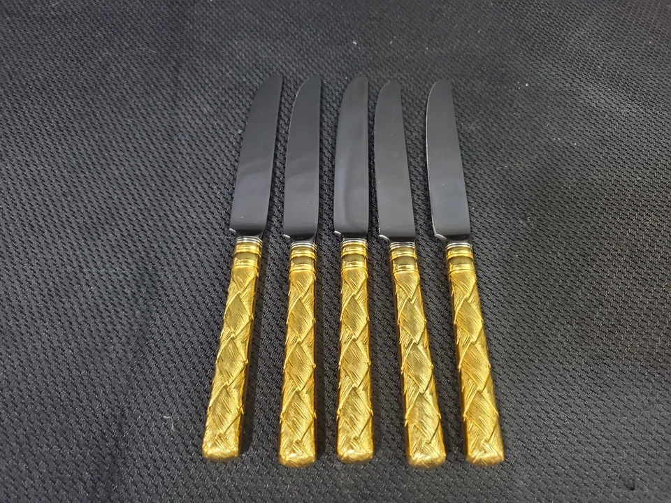 YAMAZAKI LASLO - TROIKA/ ATRIA GOLD - 5 Dinner Knives 9 1/2" - Image 4 of 4