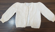 Vintage Hand Knit Cardigan 6 months Cream 1960's Pearl Buttons Long Sleeves