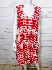 Torrid Womens Skater Dress Size 3 Red & White Tie Dye Shirred Front Pockets