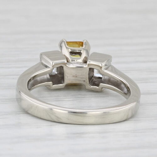 0.95ctw Emerald Cut Yellow Sapphire Diamond Ring 14k White Gold Size 5 - Picture 4 of 10