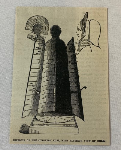 1876 Zeitschriftengravur ~ INNEN DES JUNGFERN KUSS Folterinstrument