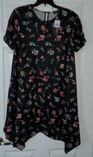 $109 NWT Context Black Floral Asymmetric Hem Dress Size L Large