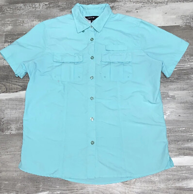 Swiss Alps Womens Outdoor Fishing Nylon Shirt Size S Turquoise UPF 30 SS