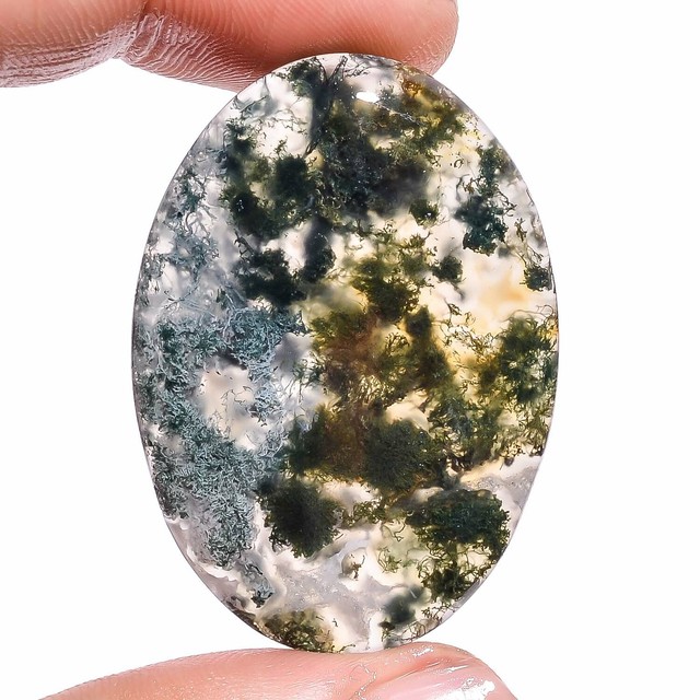 51.75 Ct. Natural Moss Agate Oval Cabochon Loose Gemstone 40X29X6 mm EK