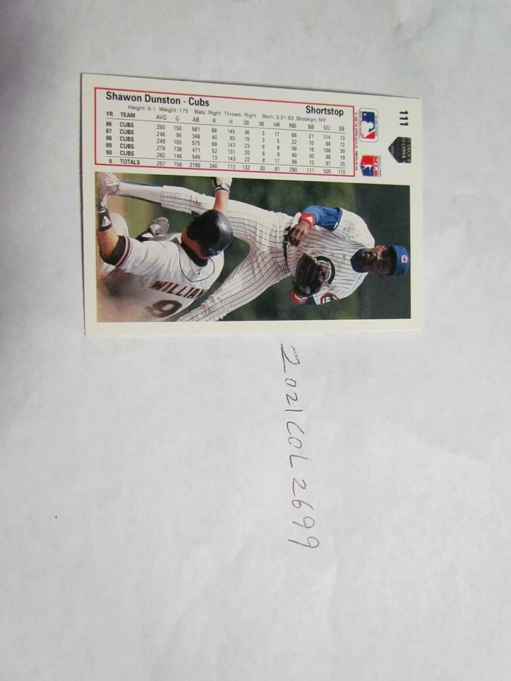 1991 Upper Deck Shawon Dunston Signed Baseball Card  - Image 2 of 2