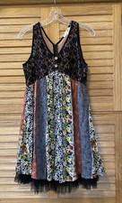 Pniina Boho Black Multi Floral Lace Tulle Fit and Flare Dress Juniors Size L