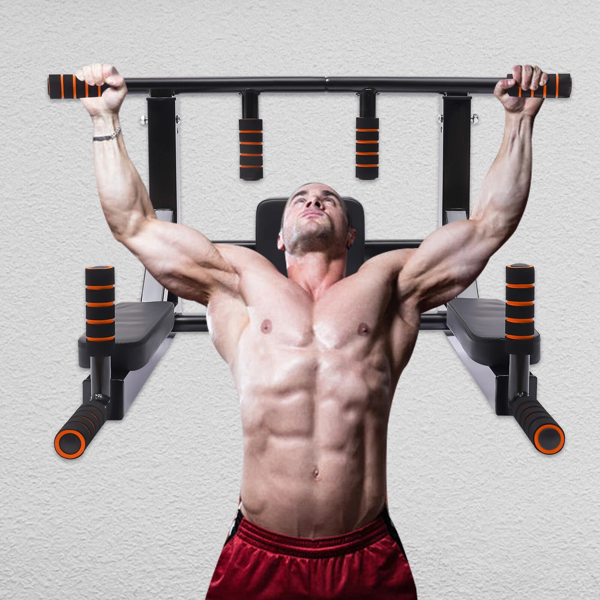 Multifunctional Wall Mounted Pull Up Chin Up Bar Dip Station Power Rack 2 Colors
