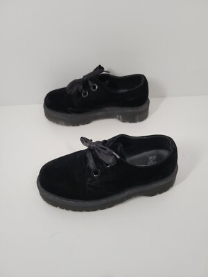 Dr Martens Holly Black Crushed Velvet Platform Oxford Lace Up
