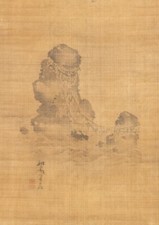 JAPANESE PAINTING HANGING SCROLL JAPAN LANDSCAPE ANTIQUE OLD f016