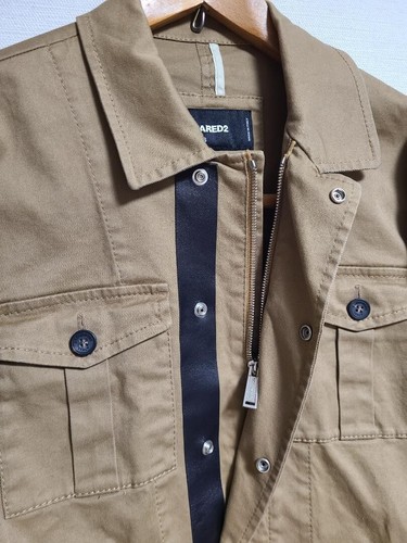 DSQUARED2 Blouson Jacket Leather Cotton Military Brown Beige Pocket Used Size 46 - Picture 5 of 10