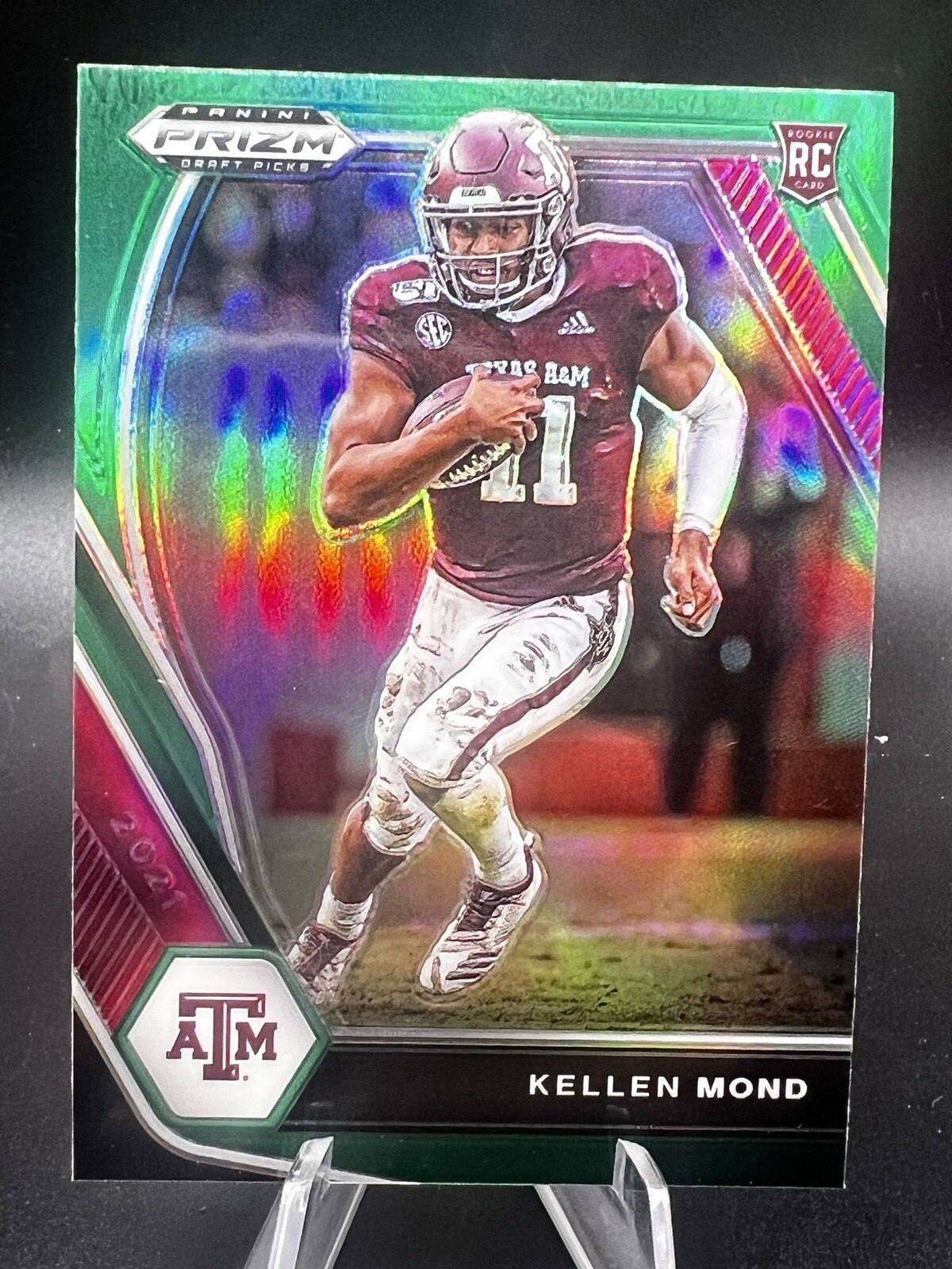 2021 Panini Prizm Draft Picks Collegiate #132 Kellen Mond Green Prizm Rookie