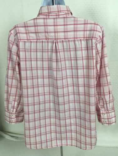 Izod Womens Top Size L White Pink Plaid Button Down 3/4 Sleeves Front Pockets - Picture 6 of 16
