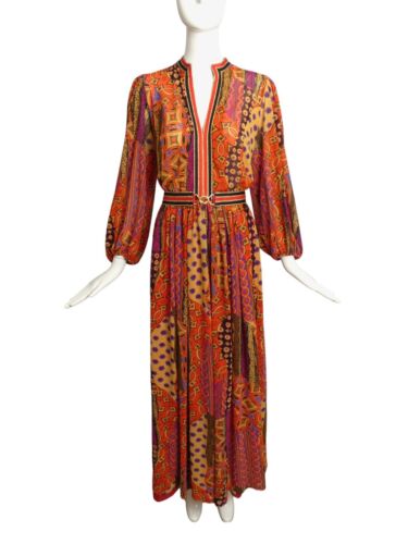1960s Multi Color Knit Maxi Dress, Size 12