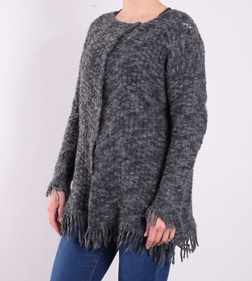 Tredy Cardigan Pullover mit Wolle Damen Gr.2 (DE 38/40) Strickjacke Grau 141511