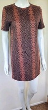 Zara Women's Brown Short Sleeve Snake Print Pullover T-Shirt Dress SZ - Small 