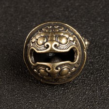 Retro Brass Tinkle Dog Cat Collar Bell Chinese Taotie Pattern