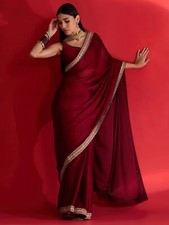 Women's Satin Solid Saree With Unstitched Blouse