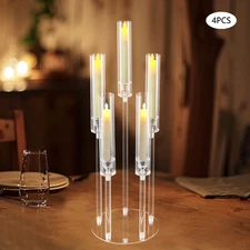 4Pcs Acrylic Candelabra Centerpieces 5 Arm Clear Candelabra Candle Holder Round