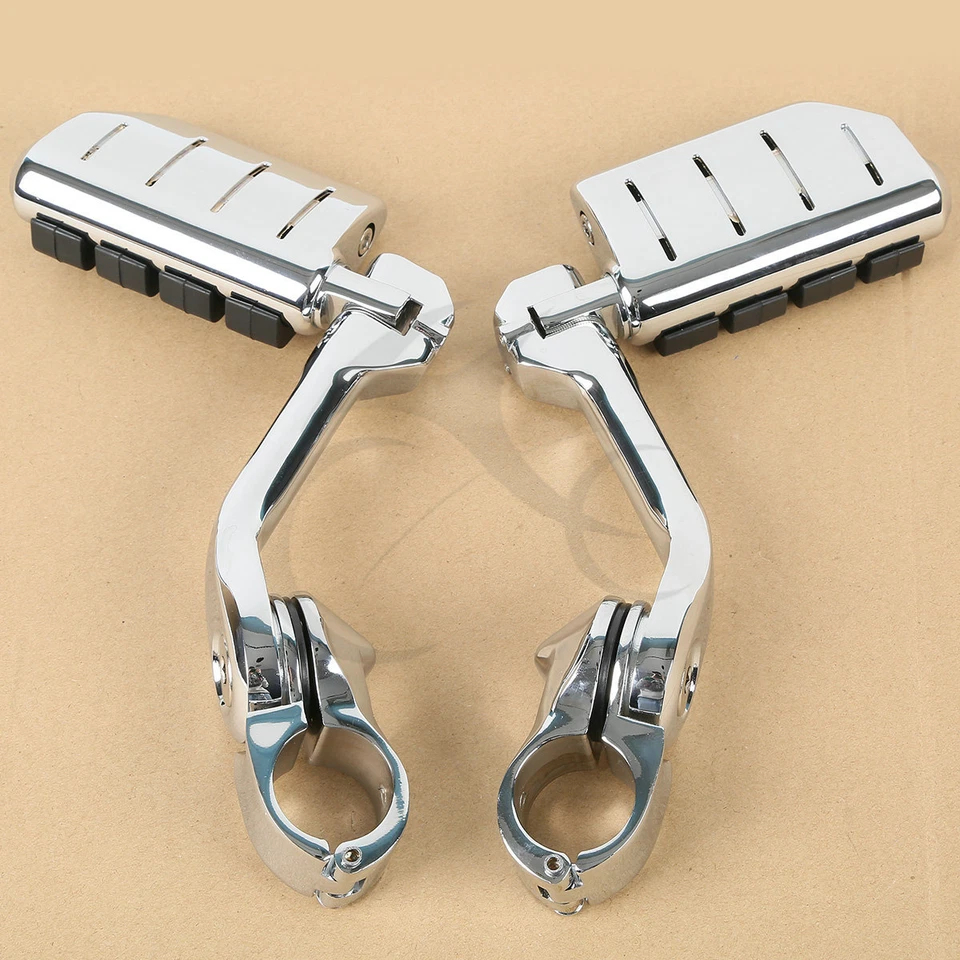 Chrome Long Highway Foot Pegs Fit For Harley Road King Street Glide 1-1/4" Bars - Image 2 of 4