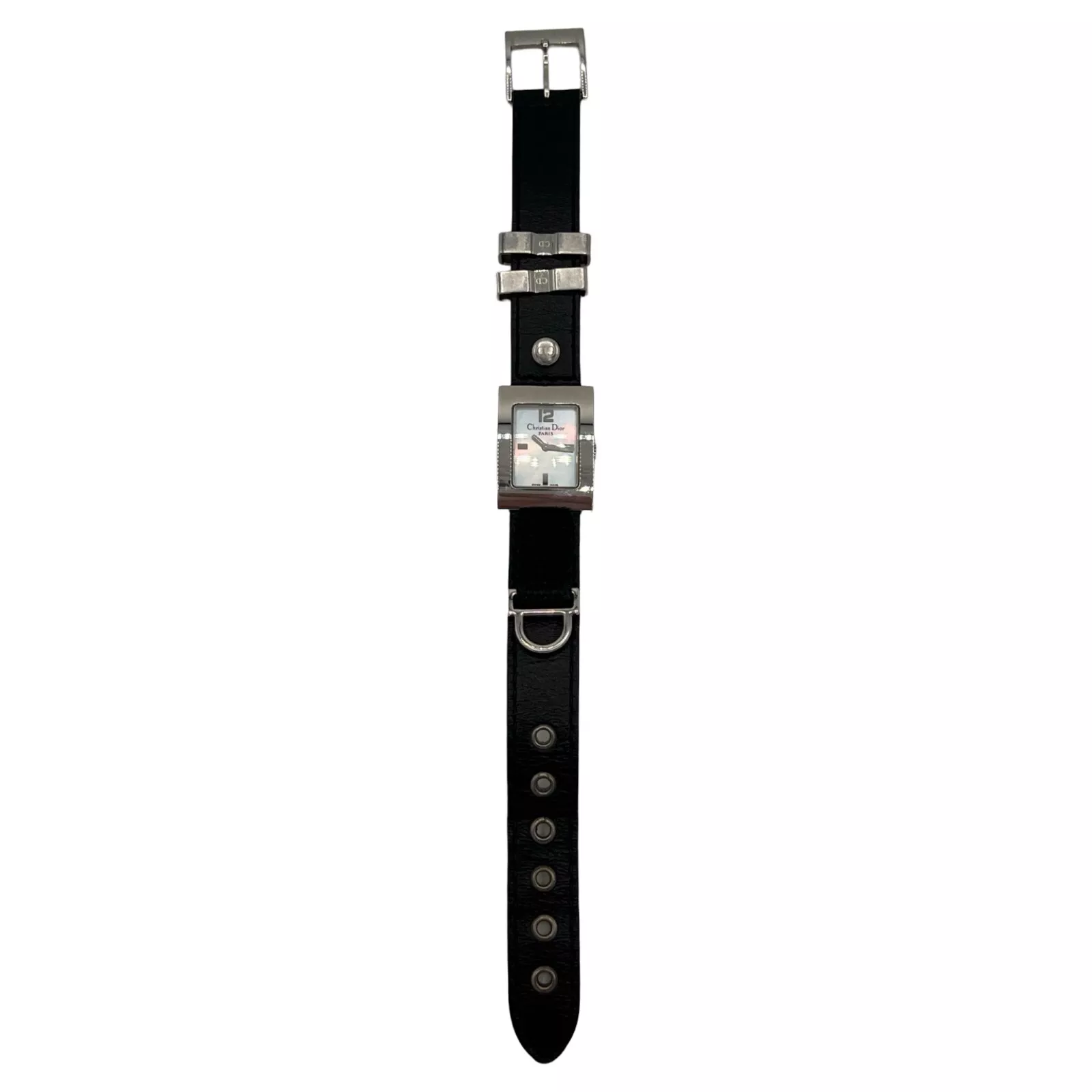 Montre Christian Dior bracelet malice noir cuir argenté hardcore vintage