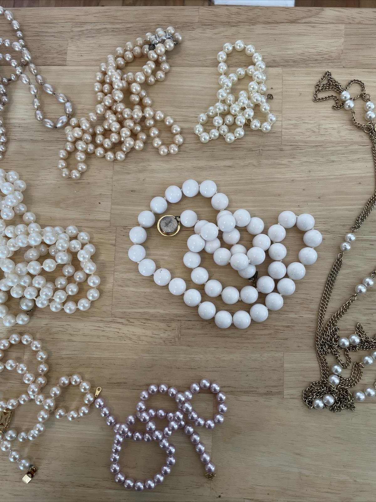 Vintage Estate Costume Pearl Jewelry Lot 10 Necklaces, 4 Pairs Of
