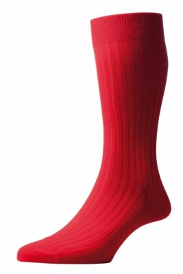 Pantherella Mens Danvers Rib Cotton Lisle Socks - Scarlet