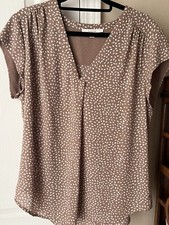 NEW STITCH FIX TOP Taupe Polka dotted top L fun2fun 