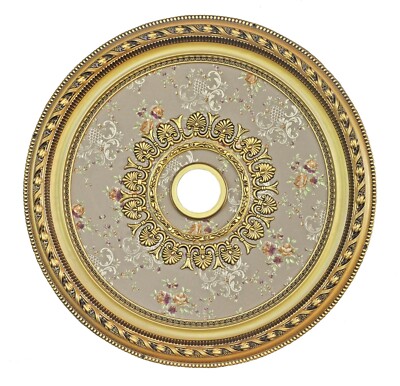 32'' ROUND CHANDELIER CEILING MEDALLION ANTIQUE GOLD DAMASK ROSES DINING ROOM