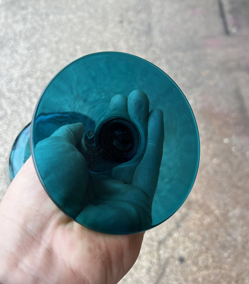 Vintage mid century modern MCM Deep Turquoise BLUE Twisted Stem