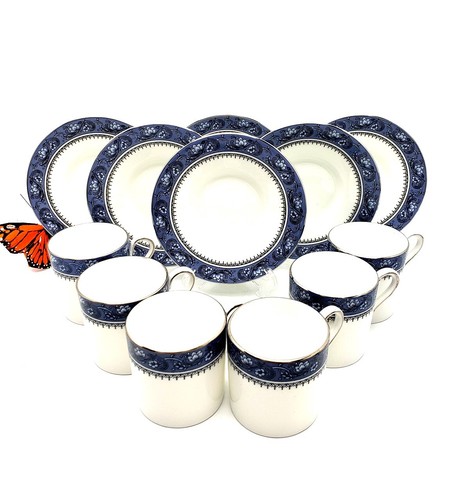 Aynsley Englisch Blau Nebel Doppel Normal Demitasse Knochen China Espresso Box Set - Bild 9 von 24