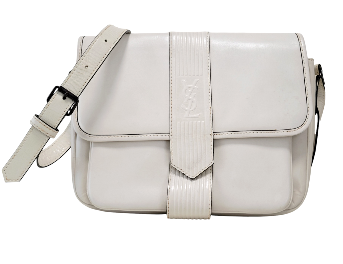 Yves Saint Laurent Shoulder Bag Purse Leather Off White YSL