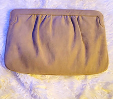 Morris Moskowitz Beige Wristlet Zip Clutch Bag Gold Hardware Lined Made in USA