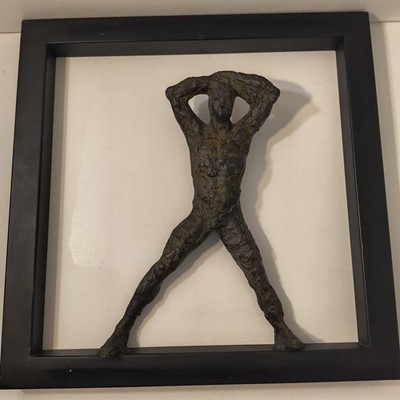 Male Full Mascular Framed Body Black Metal Sculpture 15''X15'' Matte Black