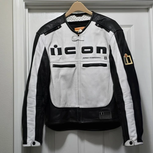 ICON Motorhead Asphalt Technologies Leather Armor Motorcycle Jacket White Mens M