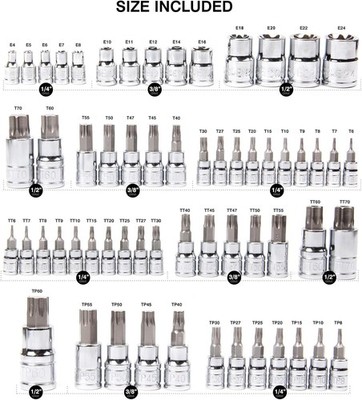60 Piece Master Torx Bit Socket and External Torx Socket Set S2 and Cr-V Steel