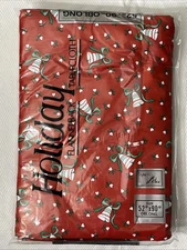 Vtg Elrene Mfg Co Bell & Heart Flannelback Vinyl Tablecloth 52x90 Oblong NEW