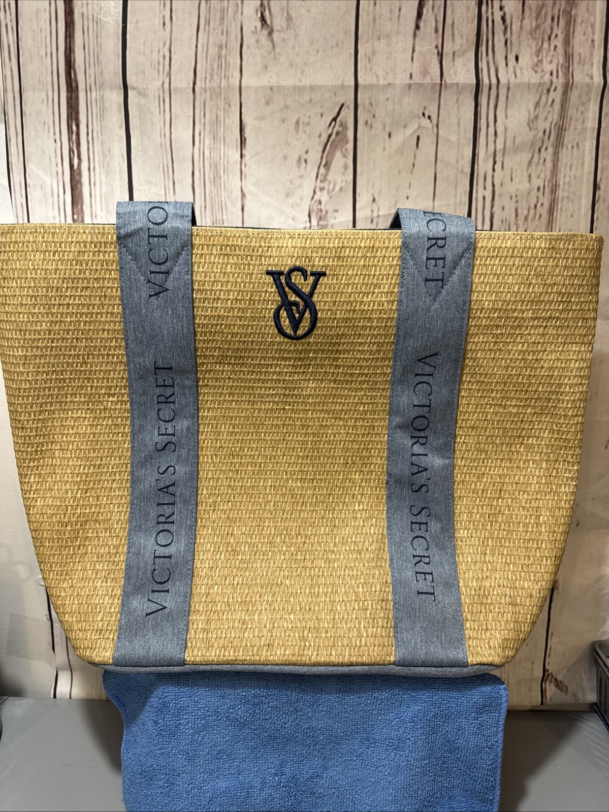 NWT Victoria’s Secret  Canvas And Denim Logo Tote Bag
