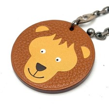 Auth HERMES Lion Animal Bag Charm Key Ring Keychain Brown Beige Vintage Limited