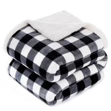 Sherpa Fleece Flannel Throw Blanket, Super Soft Warm Buffalo Plaid Plush Blan...