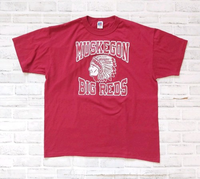 #ad #ad Vintage 2000s Russell Muskegon Big Red Football Indian Head T Shirt Size XL Y2K $9.49