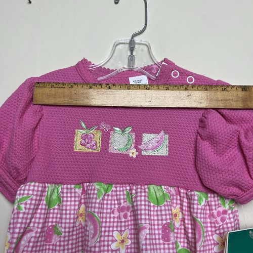 VTG HealthTEX Girls Dress Top Pink Fruit Waffle Knit Gingham Puff Sleeves 18 M - Picture 13 of 14
