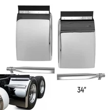 Pair Stainless Steel 34"x 24 Rear Quarter Fender w/ Triangle Arm for Heavy Truck