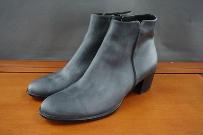 Ecco Shape Boots Womens Size 7.5 Gray Nubuck Ankle Zip Block Heel Booties Shoes