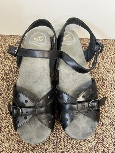 Dansko Size 37 Black Leather Sissy Sandals Strappy Comfort arch support - Picture 3 of 10